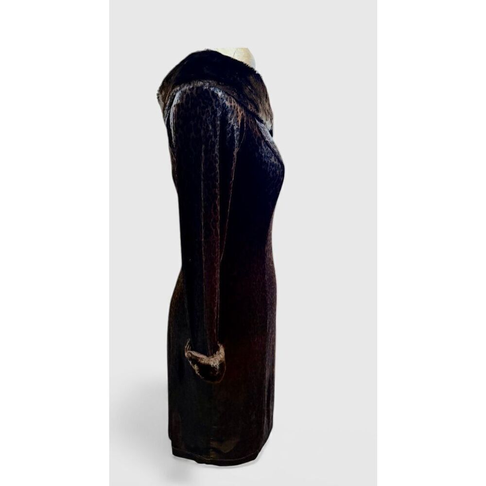 Joseph Ribkoff Vintage Velvet Leopard Off The Shoulder Dress Sz. 6Faux Fur - Picture 5 of 7